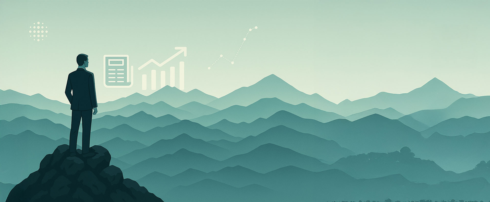 Illustration eines weiten Ausblicks über Berglandschaften